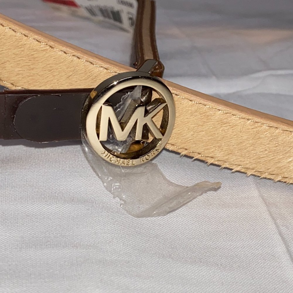 Michael Kors Women's Calf hair Luggage Belt LG  553327 NWT